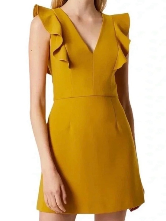 French Connection Dresses & Skirts - French Connection Women’s Mustard Ruffle V-Neck Dress